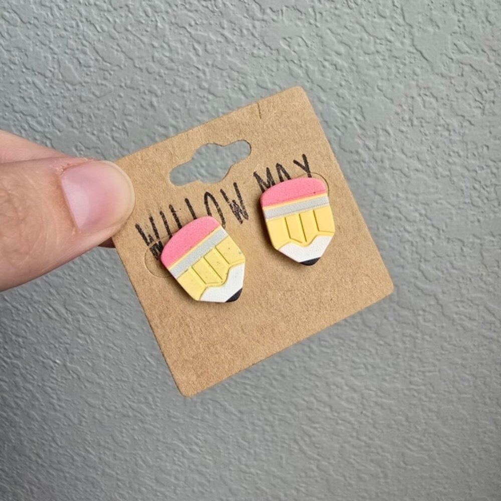 Willow May Clay Pencil Pink and Yellow Earring Studs